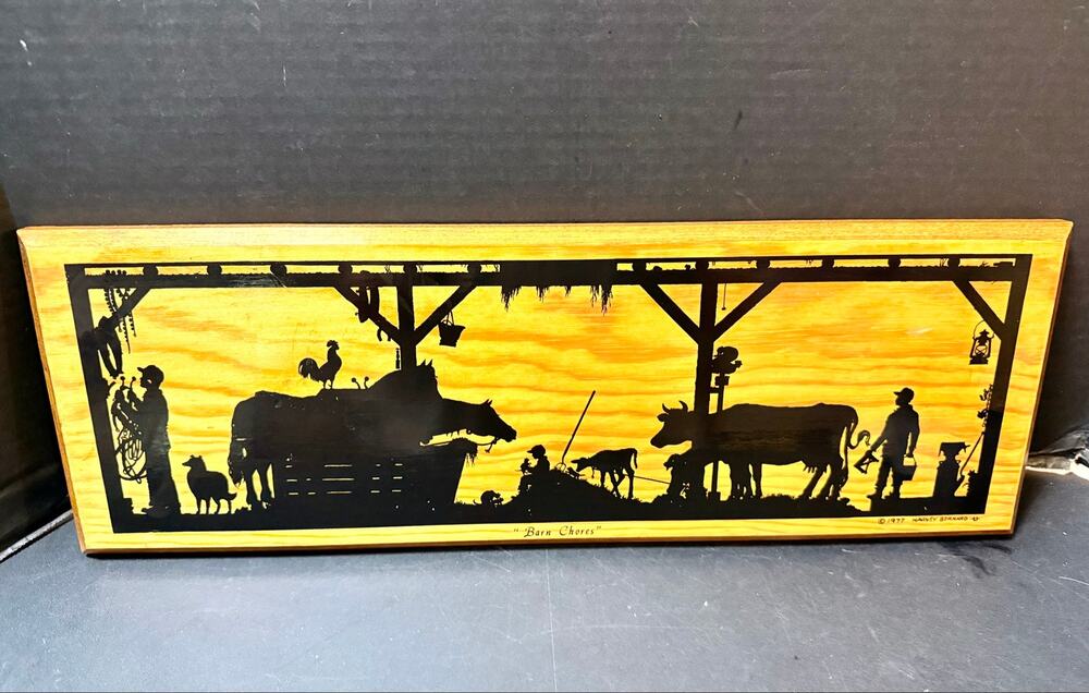 Barn Chores 1982 Harvey Bernard folk artist farm-themed silhouette wood